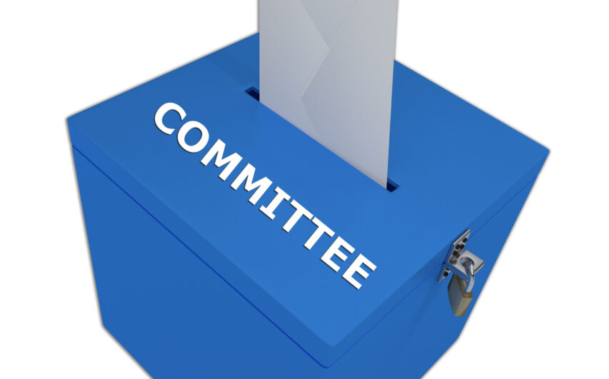 Render illustration of Committee title on ballot box, isolated on white.